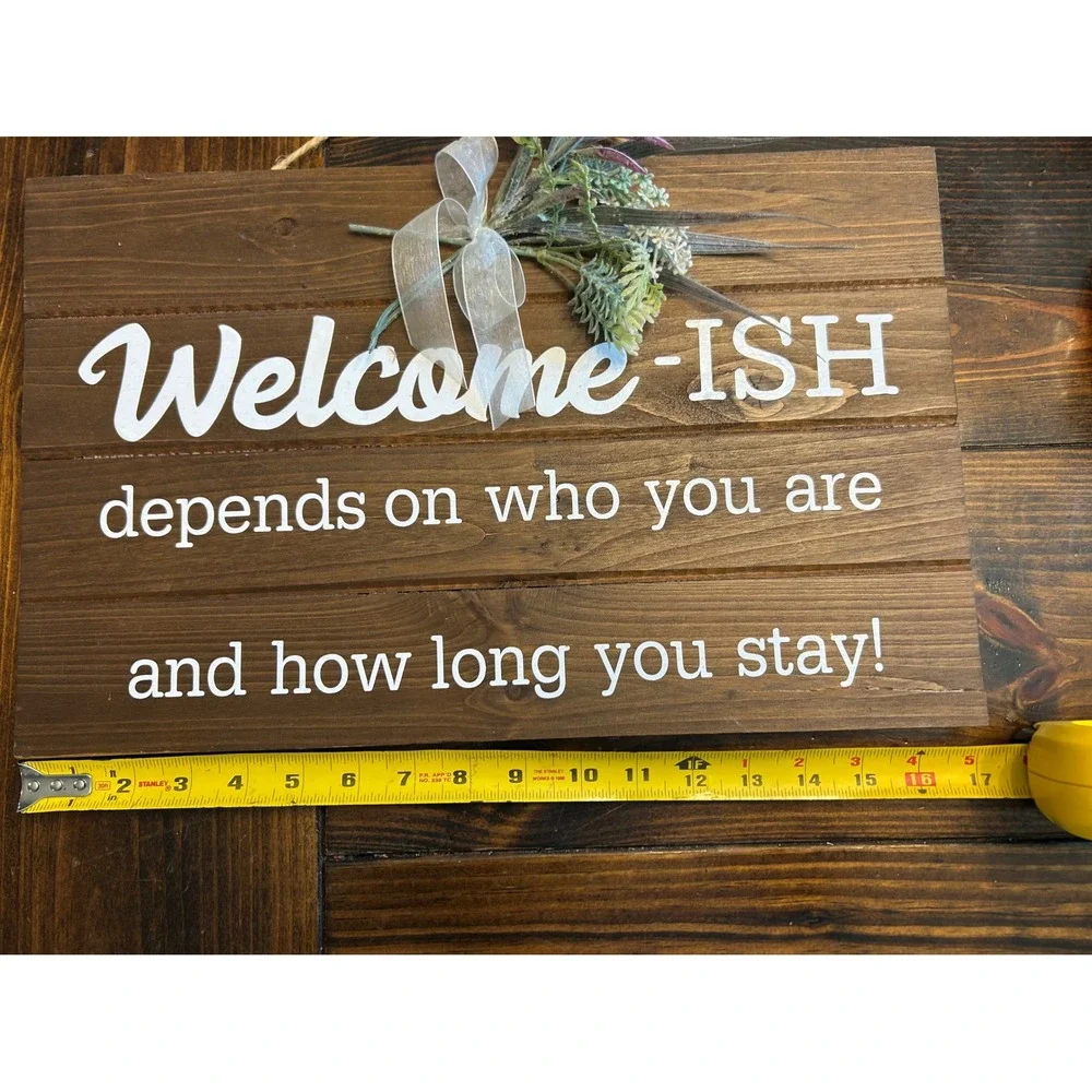 Welcome Ish Funny Wood Sign Home Decor Rustic Farmhouse Wall Art‎